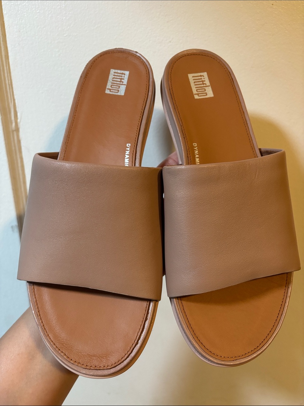 Fitflop Wide Slide Mules in Taupe Brown